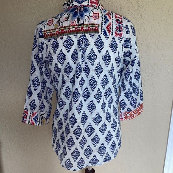 Orientique Naturally Australian graphic button down shirt Sz US5 AU12 - Picture 5 of 10